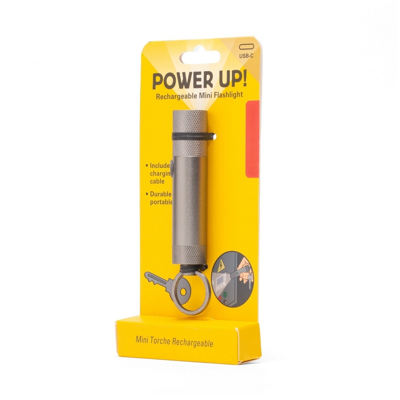 Portachiavi con torcia ricaricabile con cavo USB-C incluso, realizzata in alluminio